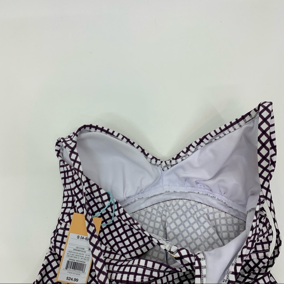 Kona Sol Burgundy Purple White Patterned Adjustable Tankini Bikini Top New Nwt - Picture 8 of 15